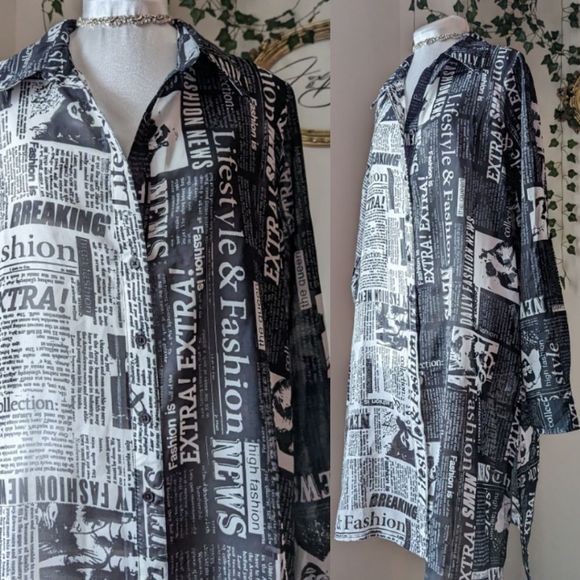 Live 4 Truth Tops Live 4 Truth Nwt Sheer Long Sleeve Newspaper